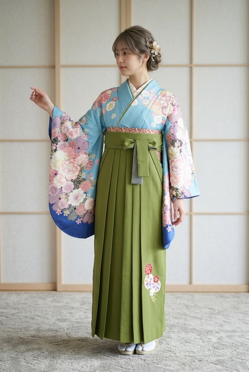 水色地に彩花