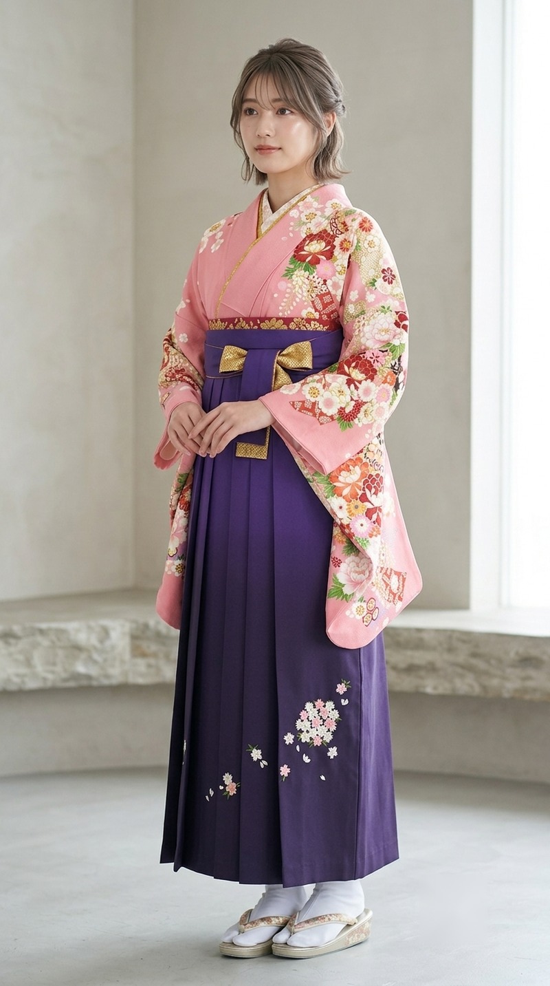 桃地に紫花