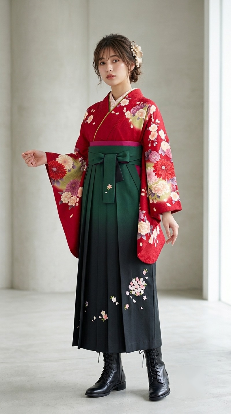 赤地に白花