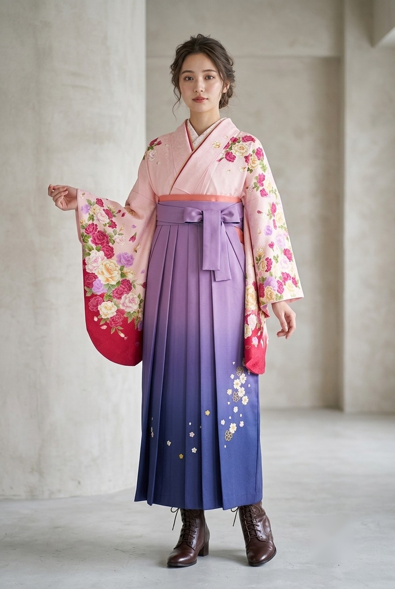 桃地に白花