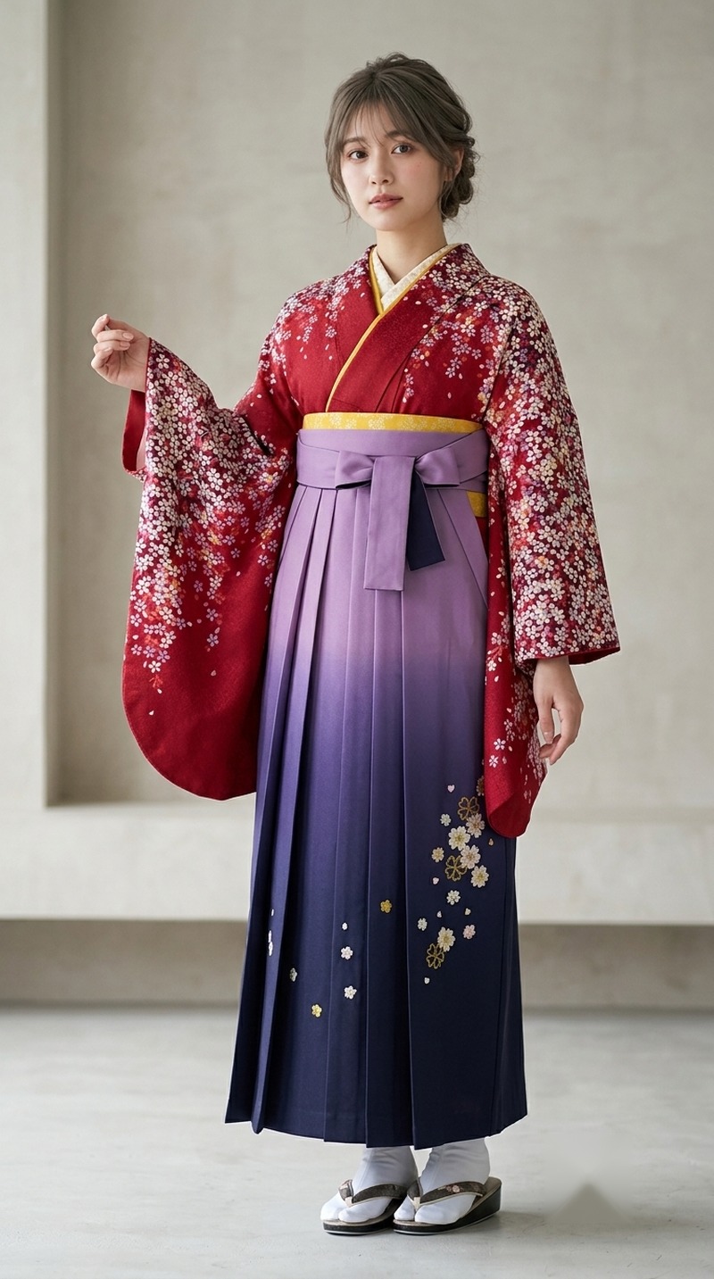 赤地に桜花