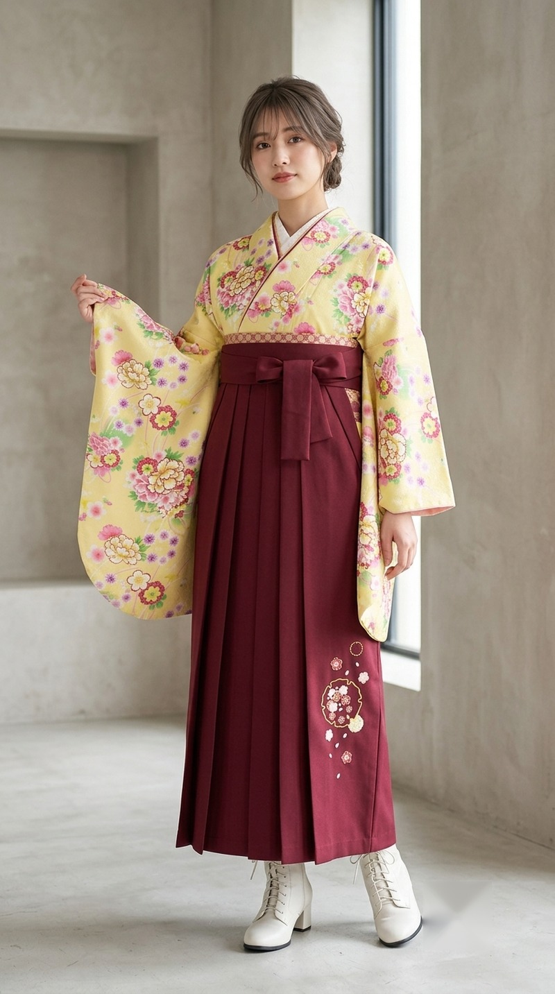 淡黄地に桃花