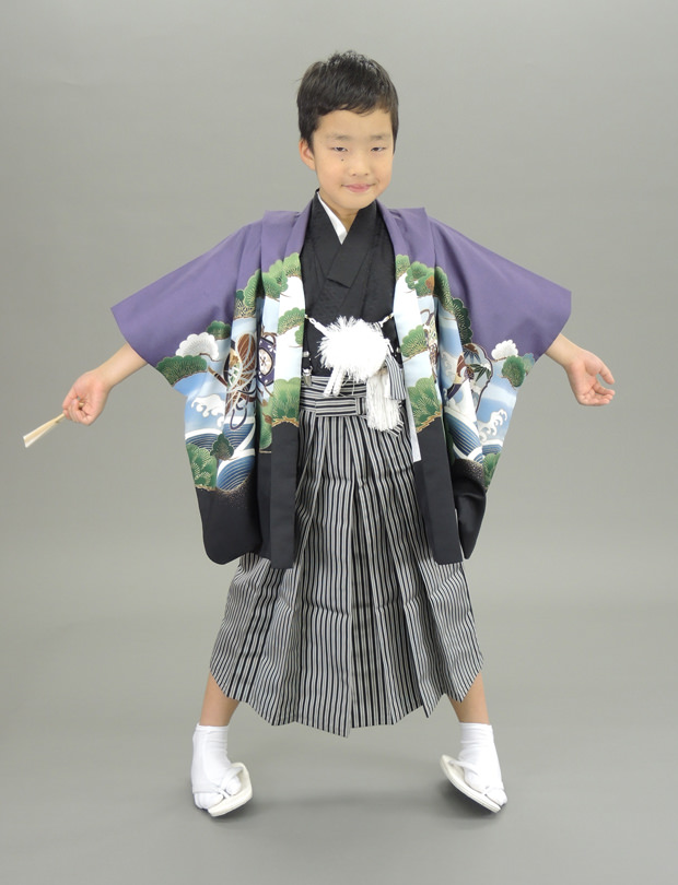 七五三レンタル 5歳・男の子 紫地に鷹（108cm以上）