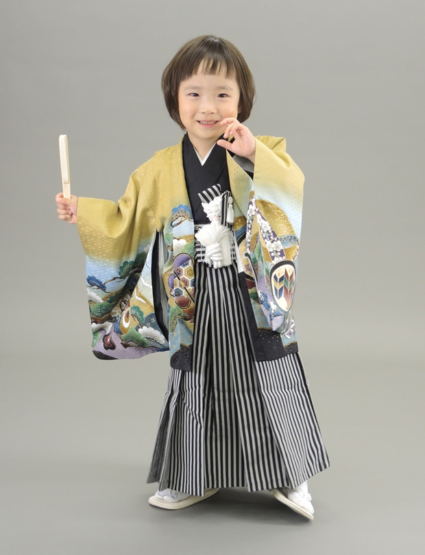 七五三レンタル 5歳・男の子 黄土色に鷹（Sサイズ・100〜108cm）