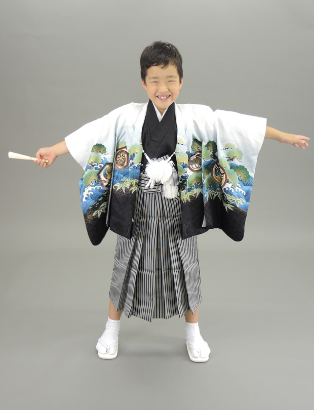 七五三レンタル 5歳・男の子 白地に鷹（108cm以上）