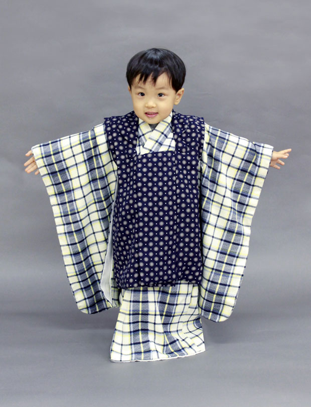 七五三レンタル 3歳・男の子 白地にチェック