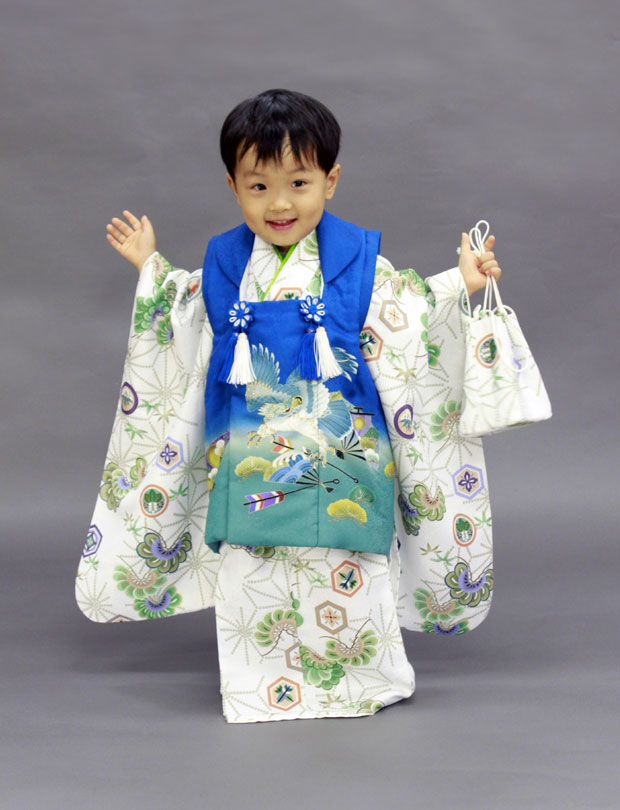 七五三レンタル 3歳・男の子 白地に青